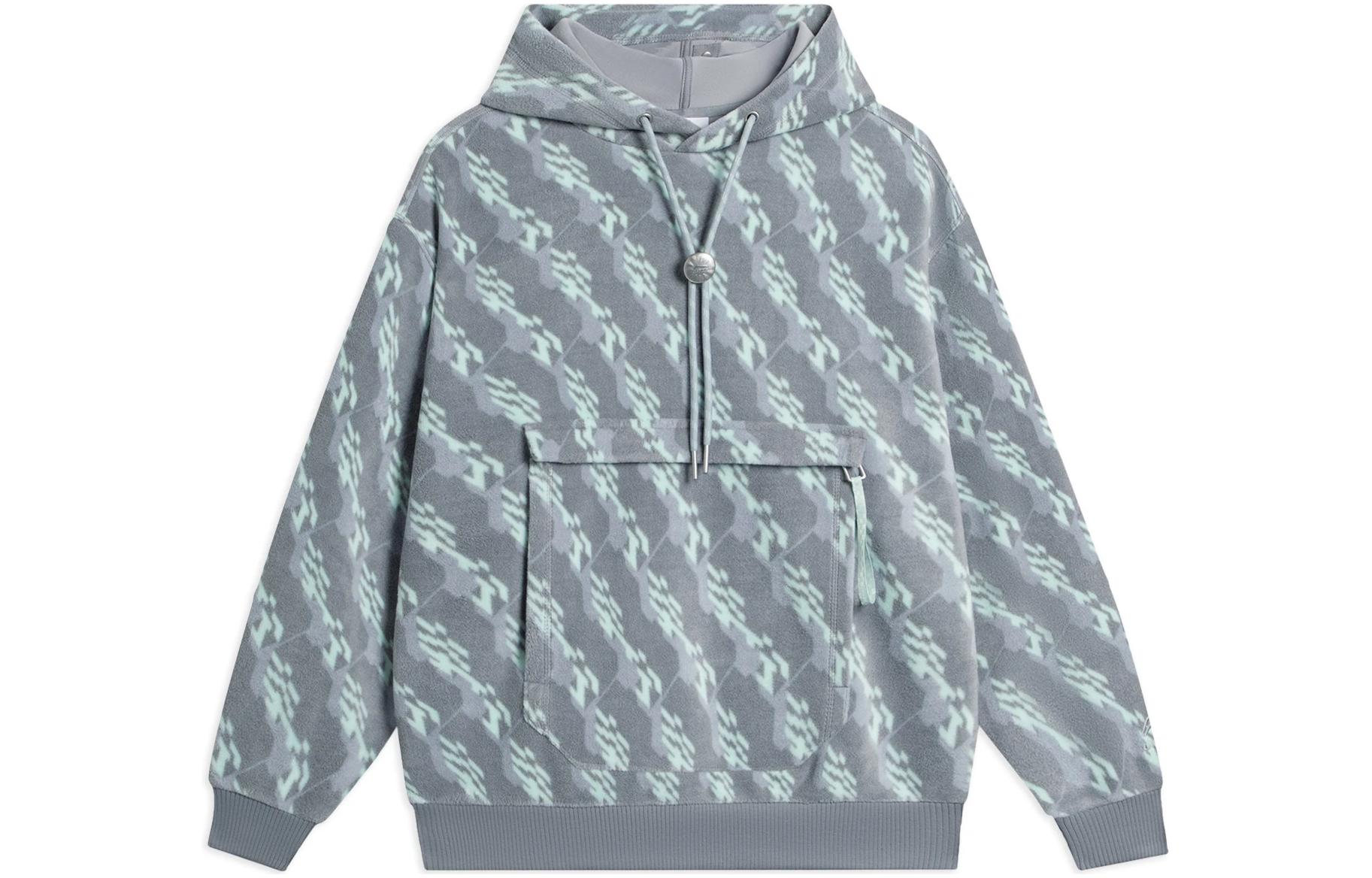 Li Ning Sweatshirts Unisex Gray Hooded Thickened Regular AWDSC77-1 S