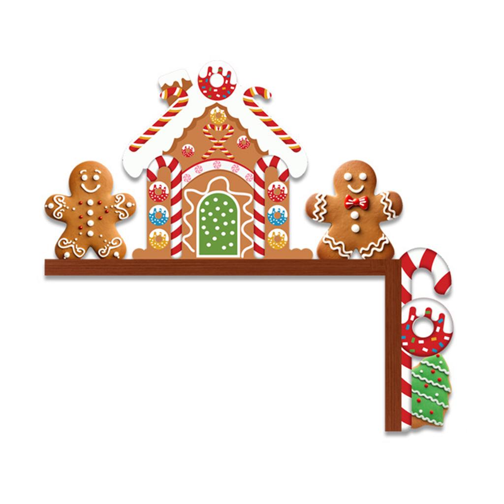 2 Pcs Christmas Gingerbread Man Wooden Door Frame Decor Christmas Gingerbread Man Candy Door Toppers for Front Indoor Outdoor