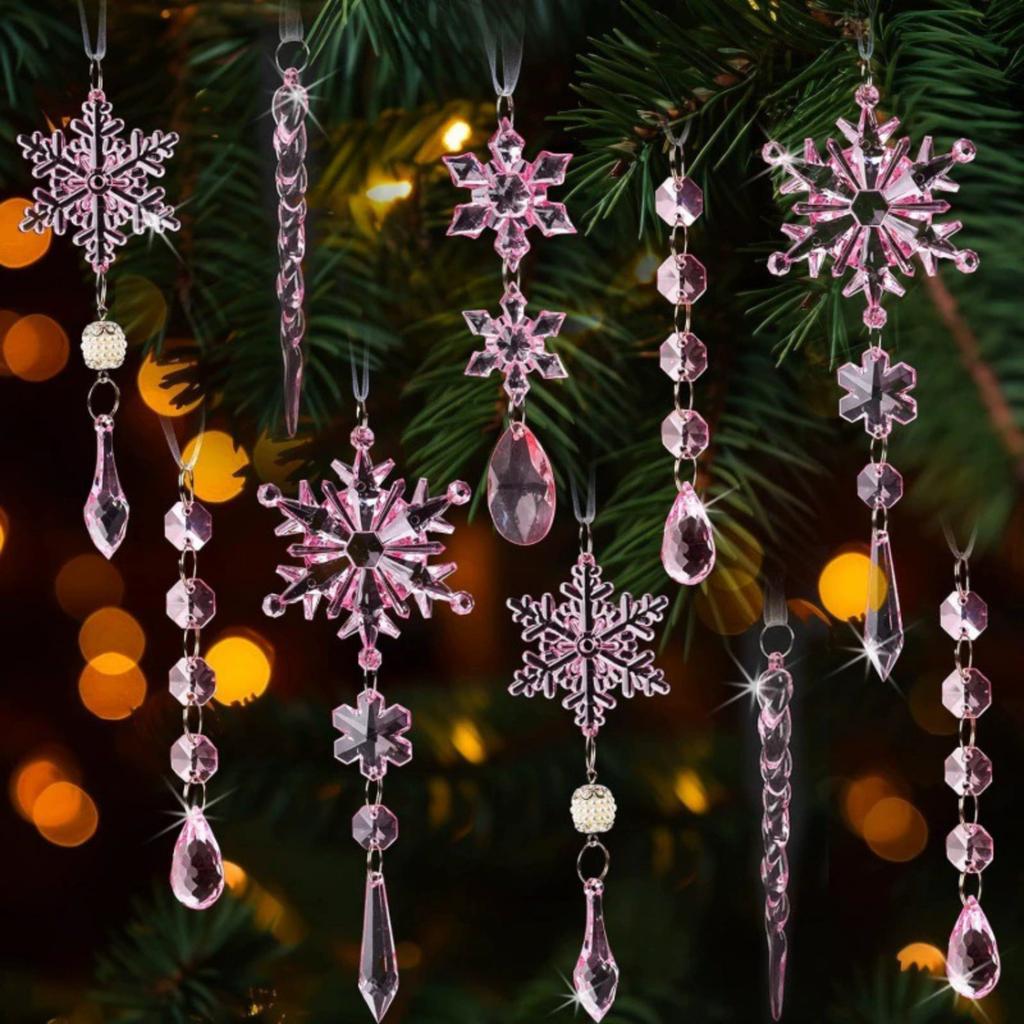 18-Piece Set Of Christmas Snowflakes And Icicle Tree Decorations Christmas Hanging Ornaments Acrylic Pendants