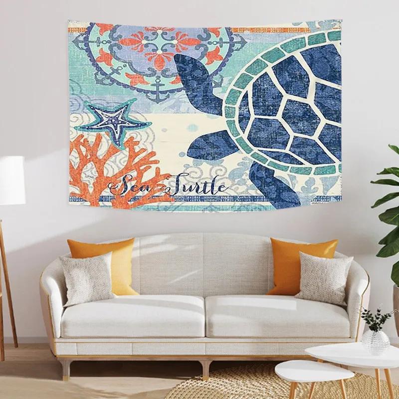 Undersea World Tapestry Blue Whale Octopus Seahorse Printed Pattern Tapestry Wall Hanging Tapestries for Bedroom Dorm Decor