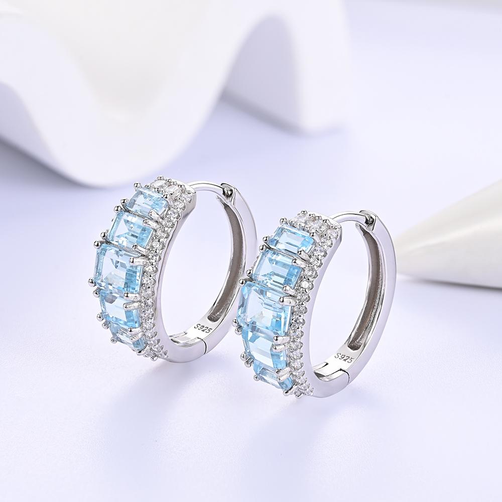 Simple Natural Octagonal Sky Blue Topaz Clasp Earrings 925 Sterling Silver Exquisite Fine Jewelry for Women's Anniversary Gifts
