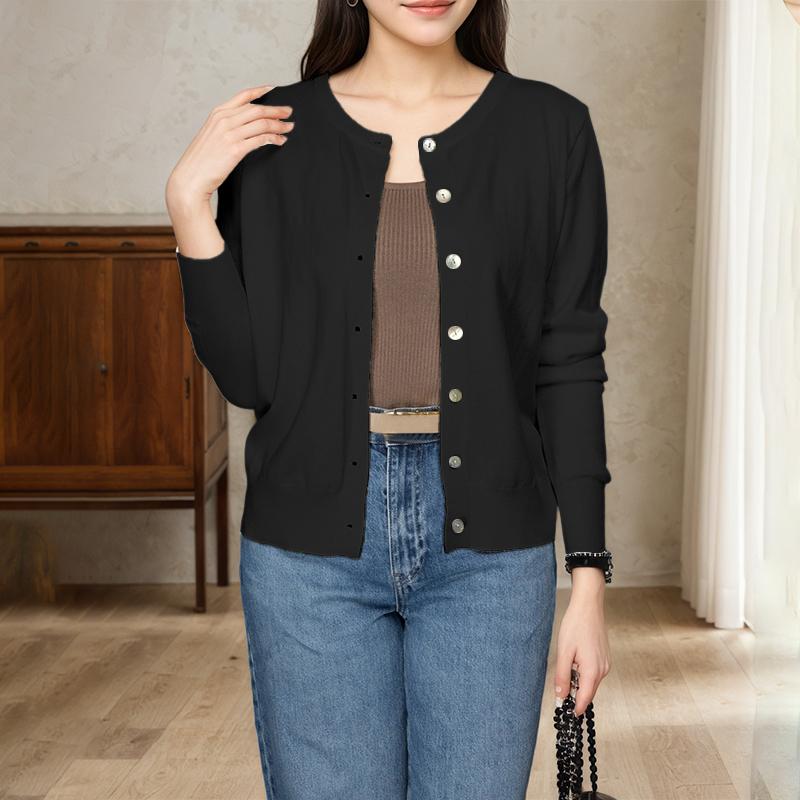 

ZANZEA Женская повседневная блузка-кардиган с круглым вырезом и длинными рукавами для осени 5XL чёрный