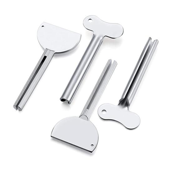 Toothpaste Squeezer Metal Tube Squeezer Stainless Steel Key Shape Manual Toothpaste Roller Portable Tube Wringer for Paint Hair Dye Cream Cosmetic