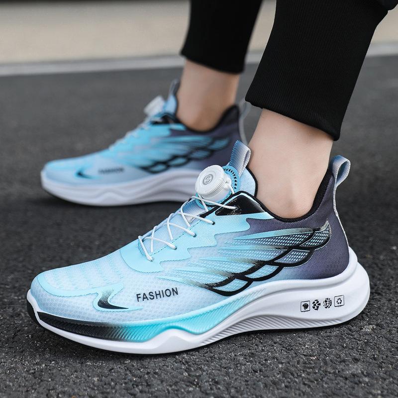 Rotary buckle sneakers large size men's shoes breathable mesh running shoes shock absorption youth casual shoes