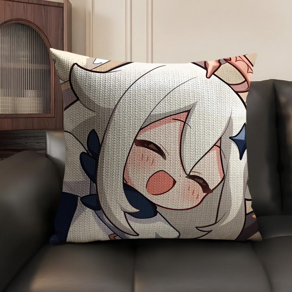 Paimon Cute Cute Genshin Impact Cushion Cover Natural Linen Organic Fabric DoubleSided Printing Sofa Home Decor Pillow Case