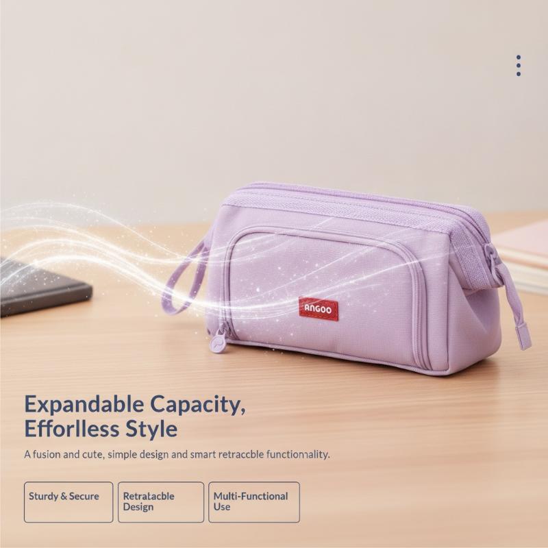 1Pcs Minimalist Student Creative Stationery Storage Bag Large Capacity Pencil Case With Pen Holder Label
