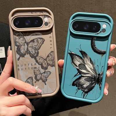Ink Butterfly Print Mīksts TPU tālruņa korpuss, kas paredzēts Google Pixel 9 Pro XL 8 Pro 8A Crescent Moon Pattern objektīva aizsardzība Matēts triecienizturīgs bufera vāciņš