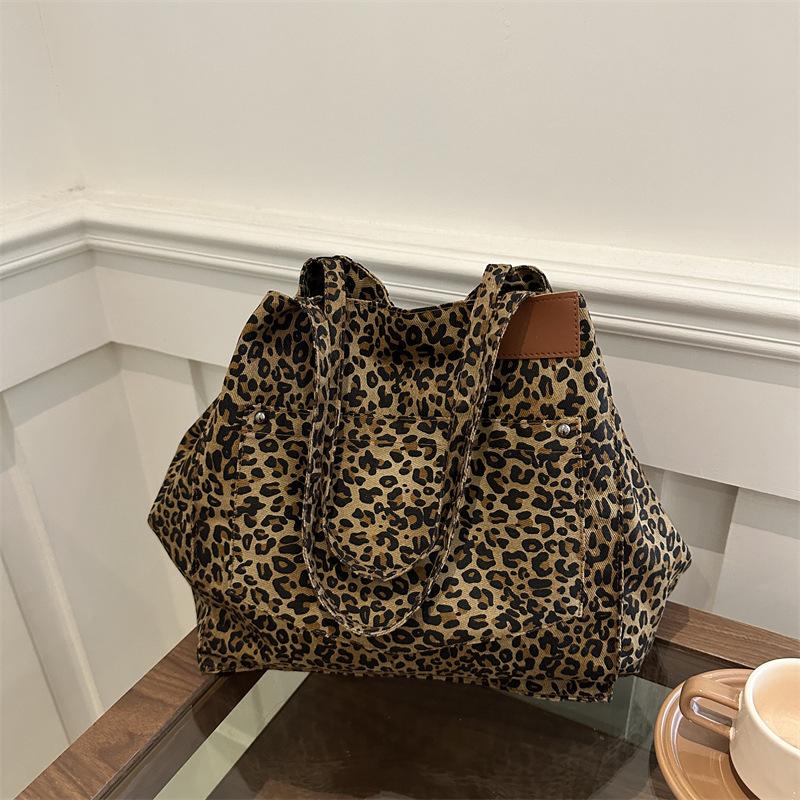 Große Kapazität Leopard Print Mode Schulter Tasche Herbst Einfache Personalisierte Tote Einkaufstasche