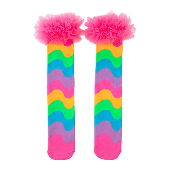 Calcetines hasta la rodilla de arcoíris para niños, calcetines altos hasta la rodilla coloridos, calcetines divertidos para bota para niñas con volante de tul para fiestas de disfraces, eventos festivos