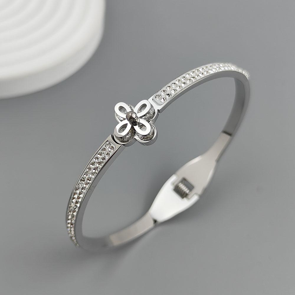 New Four-leaf Clover Zircon Gold-plated Stainless Steel Bracelet 18K, High Quality Waterproof Couple Bracelet, Wife Gift серебряный