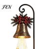 Decorative Patio Warm Lights Christmas Bell Cascade Solar Yard Light for Decor, White Cascading Retro Metal Ornaments Garden Stake Lawn Pathway Front