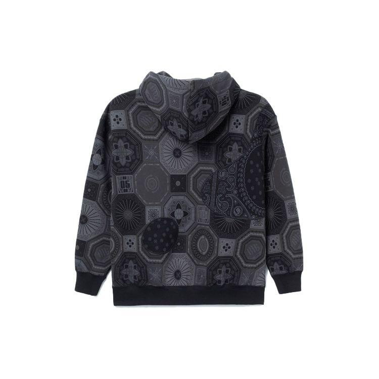 Li Ning Badfive Letter Logo All Over Print Drawstring Long Sleeve Sweatshirt Unisex Sweatshirt Black AWDR781-3