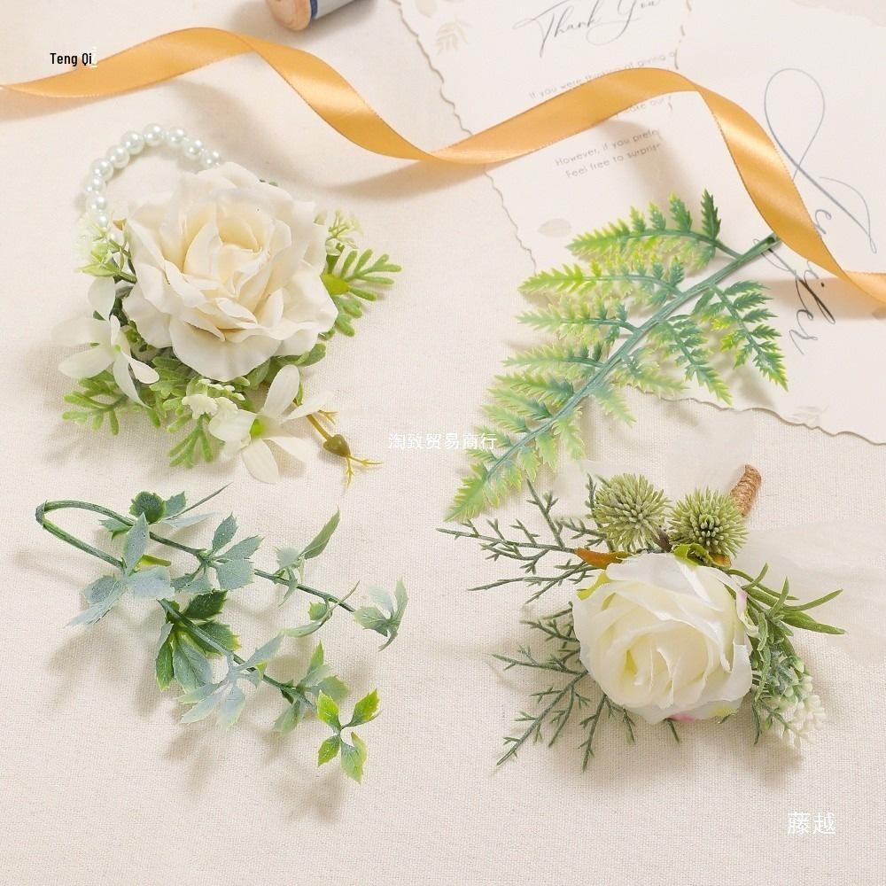 Green Plant Leaf Wedding Wrist Corsage & Hat Decoration