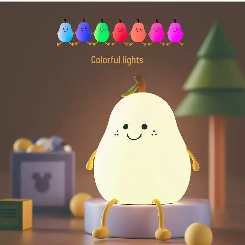 Pear-Shaped Silicone Night Light - Cute Atmosphere Lamp for Girls' Bedroom, Birthday Gift, Bedside Table Lamp