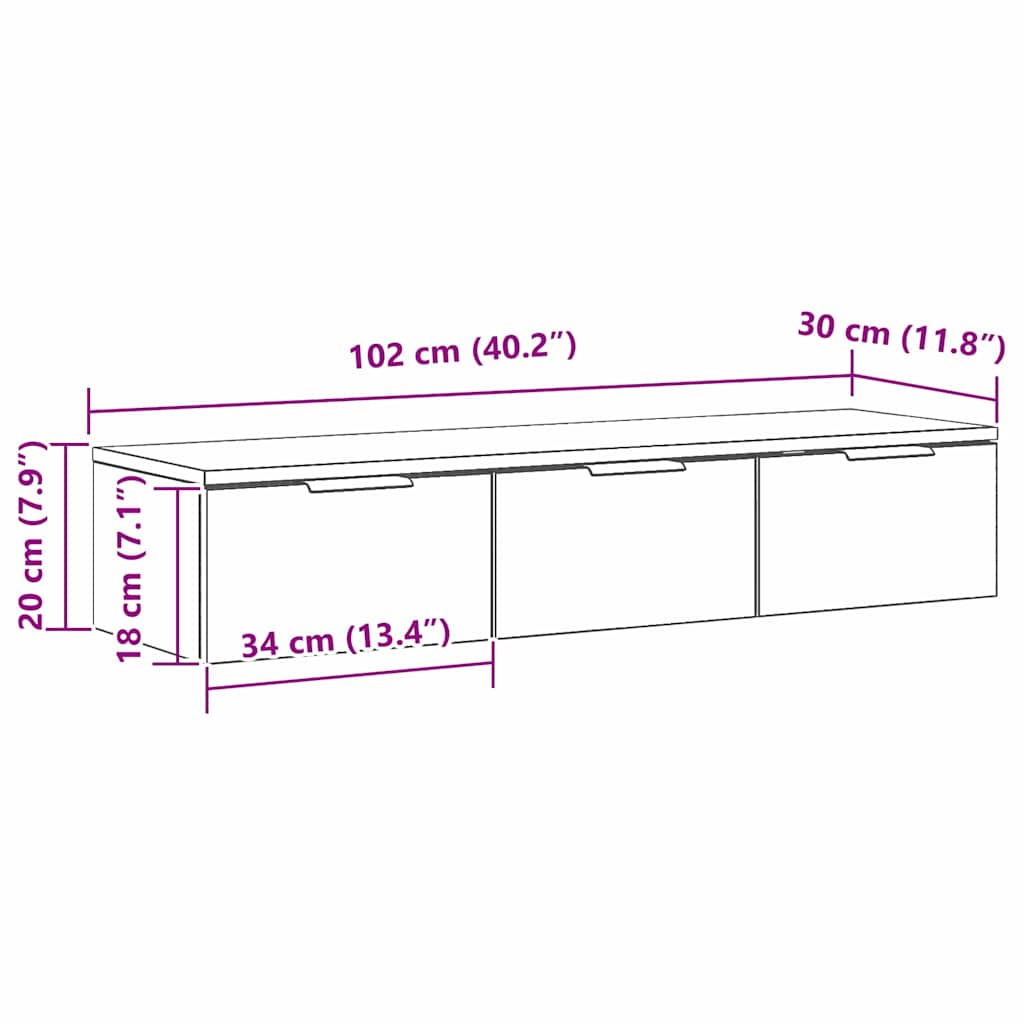 vidaXL Schwarzer Eichen-Wandschrank 102x30x20 Cm Aus Holzwerkstoff