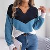 Casual Women Autumn Winter Knit Pullover Sweater Long Sleeve Polo Collar Contrast