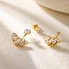 Ins Fashion Light Luxury Fan-shaped Water Drop Zircon Stud Earrings Stainless Steel Plated 18k Gold Removable Earrings Women