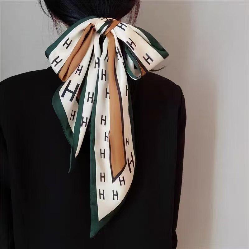 Fashion Print Hair Ribbon Scarf Women Neck Tie Bag Scarfs Satin Silk Skinny Headscarves Ladies Foulard Floral Bands New