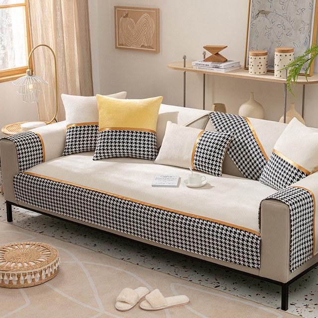 Nordic Plaid Chenille Sofa Abdeckung Samt Ecke Liege Couch Schutzhülle Schnittsofas Kissen Für Wohnzimmer