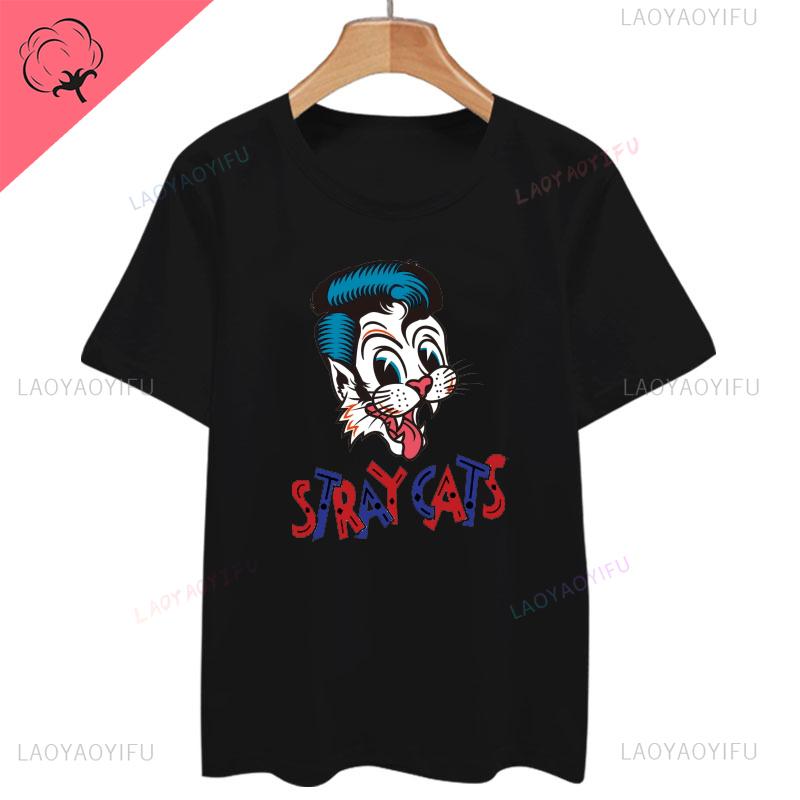 Classic Stray Cats Rock Tshirt American Rockabilly Band Fans Hipster Streetwear Fashion Breathable Boy Girl Unisex T Shirt Cotton