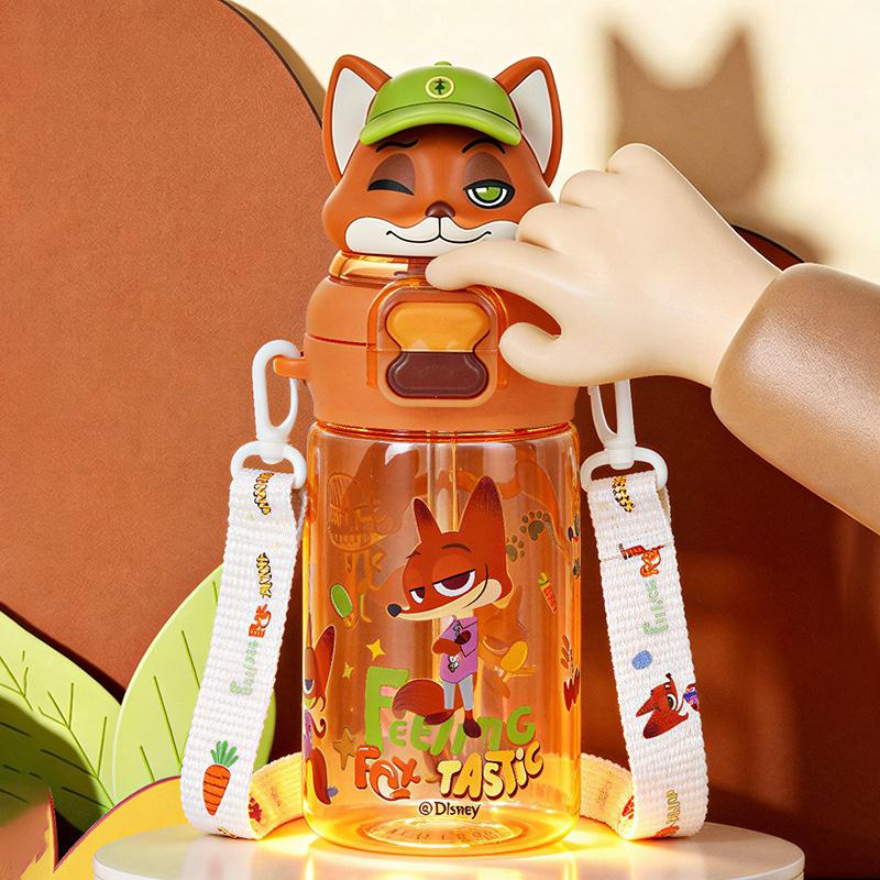 X&W For Zootopia Plastic Water Bottle Cartoon Judy Nick Double Drinking Cup Leak-proof Straw Cups Summer Cold Drink Sports Cups