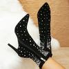 Fashion Sexy Crystal Ankle Boots Woman Eelgant Thin High Heel Pointed Toe Side Zip Shoes Boots Stretch Velvet Design Botas Mujer