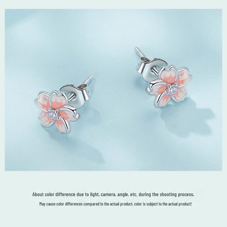 Yin Ziyun Cherry Blossom Pink Gradient Sterling Silver Earrings - Romantic Floral Birthday Gift