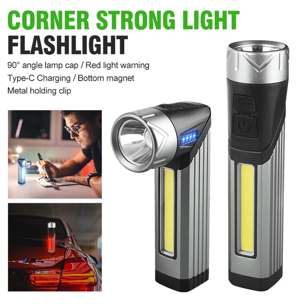 Car LED Strong Light Flashlight Portable Magnet Camping Torch 90 ° Rotatable Head Multifunctional Folding Handheld Work Lights