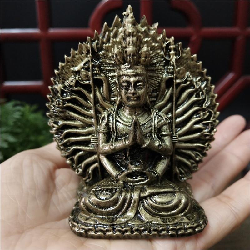 Bronzová barva Tisícruký Guan Yin Buddha Socha Ornamenty Pryskyřice Čínská Kwan Yin Buddha Socha Figurky Domácí dekorace