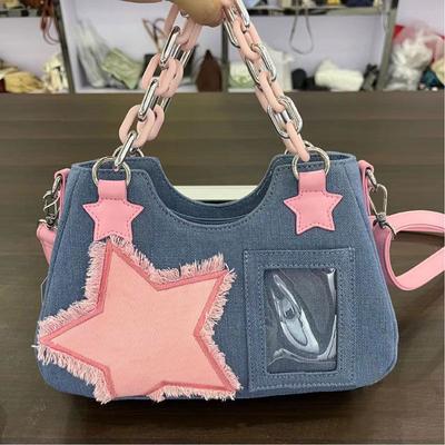 2023 nuevo bolso de mezclilla para niña, bolso de hombro tipo bandolera, bolso de estrella de moda