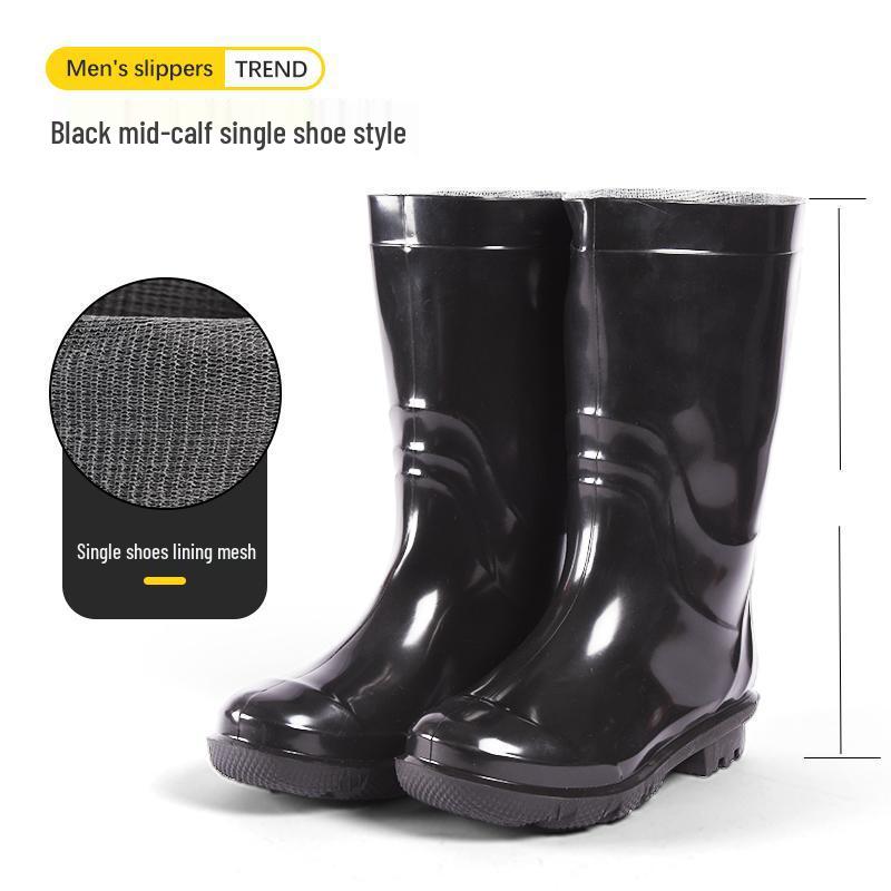 Men's High-Top Non-Slip PVC Construction Rain Boots - Wear-Resistant, Water-Resistant Mid-Calf Rubber Shoes