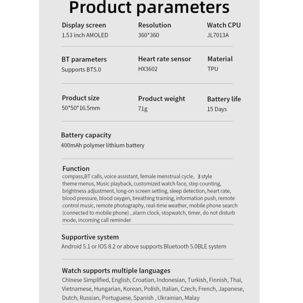 Chytré hodinky Rainbuvvy LC18 TWS 1,53palcové plně dotykové hodinky AMOLED Bluetooth 5.0 s přehráváním místní hudby Dlouhá výdrž baterie Vícejazyčné sportovní hodinky