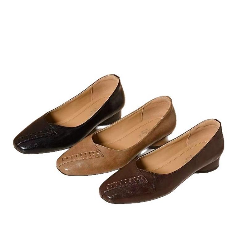 Autumn Fashion Trend Non-slip Light Mouth Single Shoes New Soft Leather Spring and Autumn Leather Shoes Retro Women's Shoes