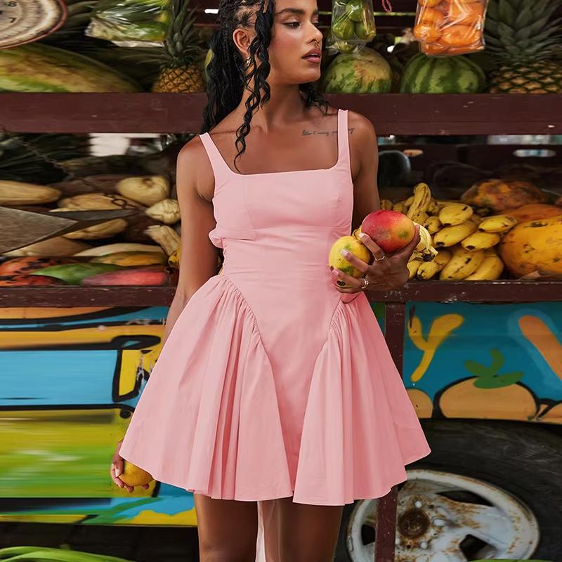 Kleid Ärmellos Rückenfrei Schleife Rücken Korsett Plissee Damen Kleid Elegante Party Y2K Freizeitkleider QT2396