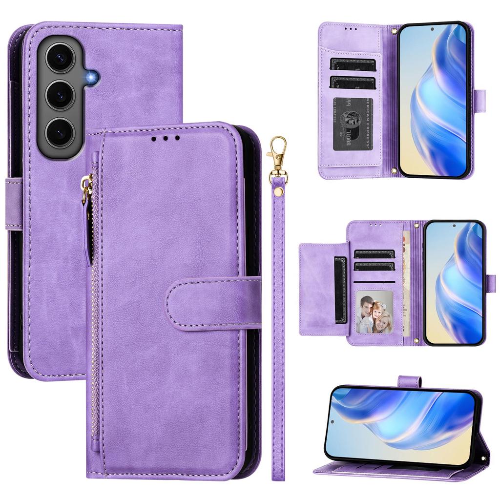 For Samsung Galaxy S24+ Case Zipper Pocket Multiple Card Slots Leather Phone Cover