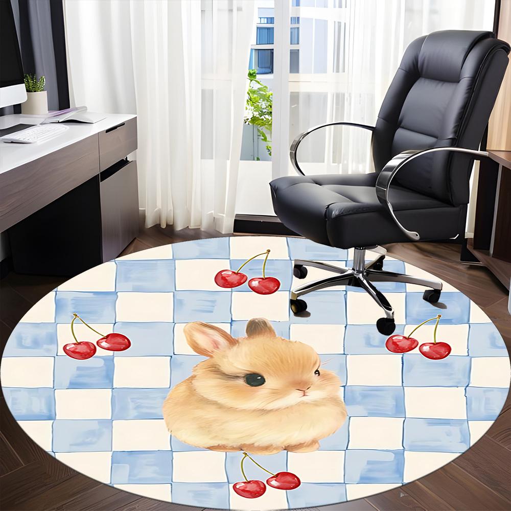 1pc Cherry Bunny Office Round Rug, Carpet for Office, Gaming, Lightweight Round Floor Mat Yy260205041