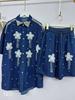 Stilvolles Damen-Zweiteiler-Denim-Set - Strickjacke & Shorts, Europäisch inspirierter lockerer Schnitt