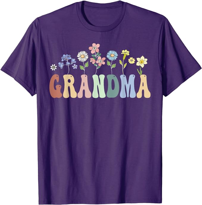 Grammy Gifts Women Wildflower Floral Design Grammy T-Shirt Women's Fashion Nana Gigi Grandma Tees Yaya Mimi Mother's Day Clothes