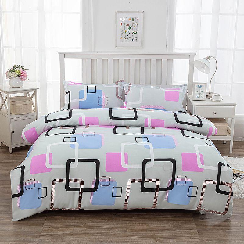 

Bed Sheets Quilt Cover Four-Piece Brushed Print European Striped Grid Student Dormitory Three-Piece Set 45*76cm [a pair of pillowcases]] Style-Grey