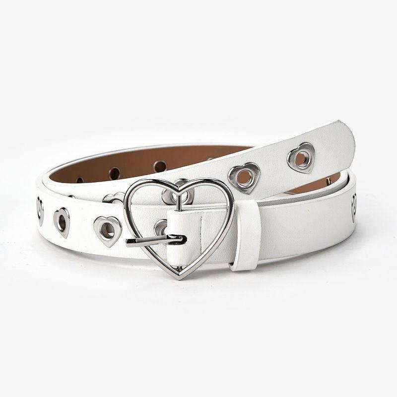 Elegant Pu Leather Women's Belt Unique Heart Design Fashionable And Trendy 106cm
