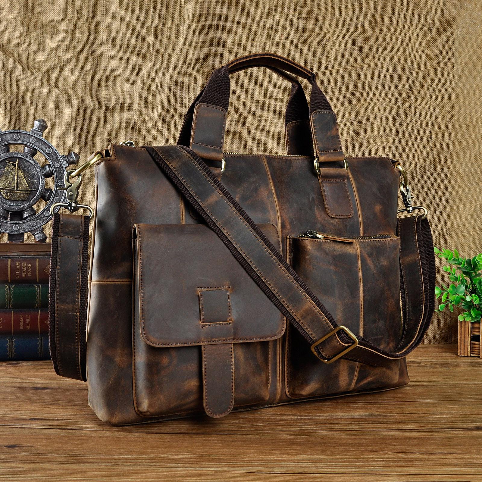 Мужской портфель из натуральной кожи темно-коричневого — фото 5