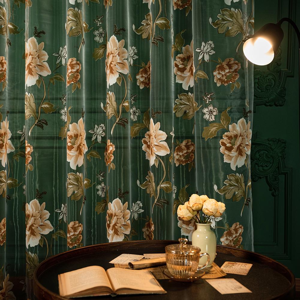 1PC Modern Fashionable Retro Peony Printed Transparent Sheer Window Curtain for Living Room Bedroom Home Decor Nuan Series