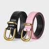 Vintage Pink Crocodile Leather Pin Buckle Belt for Women - Versatile and Stylish