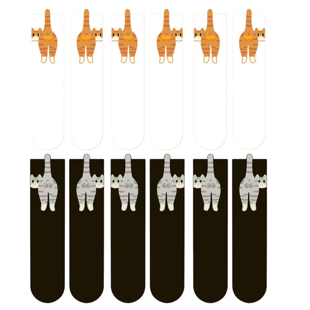 6-1Pairs Cartoon Cat Socks with Balls Comfortable Cat Socks with Fuzzy Balls Novelty Animal Crew Cotton Socks for Outdoor Sports