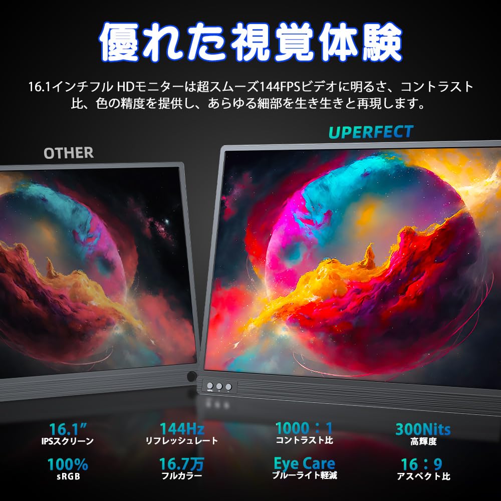 Mobile Monitor 144Hz High Speed Response Inch Game Monitor FHD 1920x1080 Image Ratio Wide Color Gamut IPS LCD Panel Ultra Light Ultra Thin Display