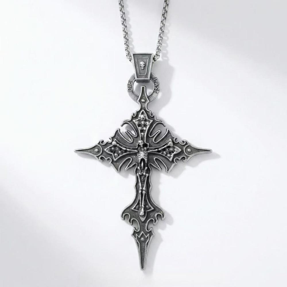 Retro Gothic Skull Cross Pendant Necklace - Punk Style Empress Dowager Accessory