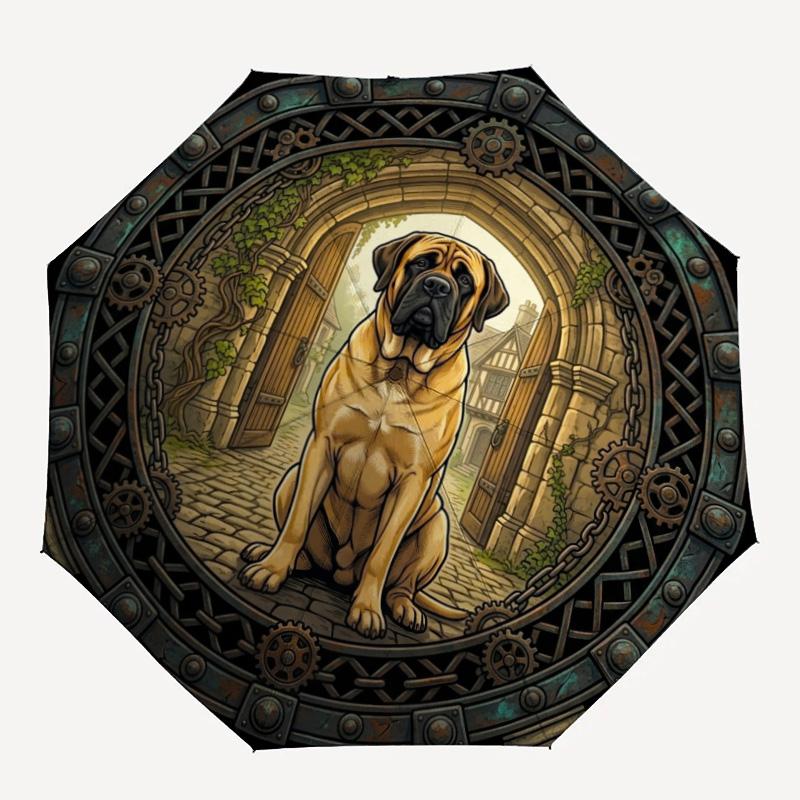 Steampunk Dog Portrait pattern umbrella, portable and foldable design, 8 ribs, a casual accessory for Halloween, Christmas, and birthday gifts.