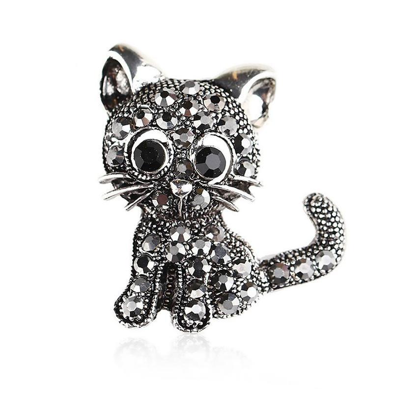 1 Piece Retro Cat Diamond Studded Hollow Out Brooch, Cute Cartoon Brooch, Anti Glare Clothing Accessories Women'S Versatile Brooch