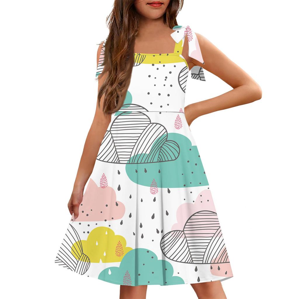 Barnejumpsuit uten mansjetter, lomme, firkantet hals, avslappet, blomstermønstret kjole