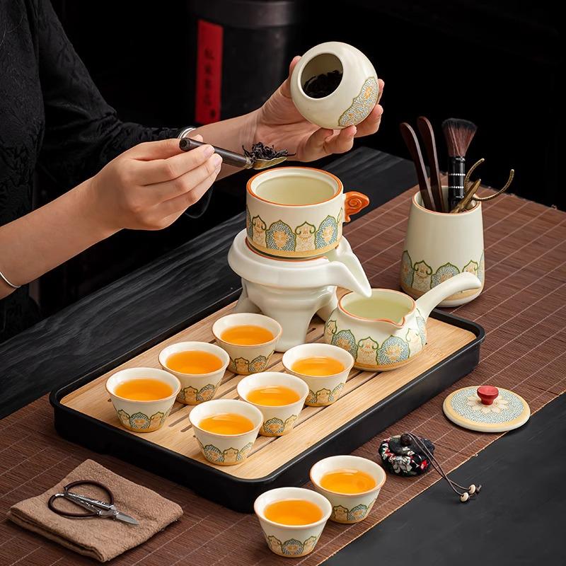 High-End 2025 Automatisches Kung Fu Tee-Set: Ru-Brennofen Teekanne & Teetassen - Luxuriöser Keramik Fauler Teebereiter